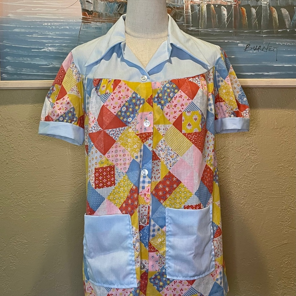 Vintage 70s “A New Fashion Creation” Smocked Patchwork Button Up